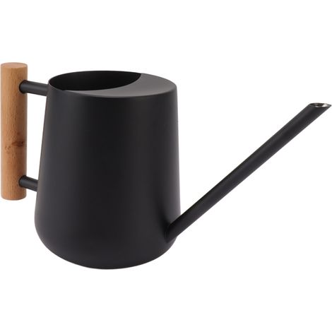 Arrosoir 900 ml en acier inoxydable, long bec, poignée en bois, élégant pot d'arrosage pour le jardin et l'extérieur, noir (1/5)