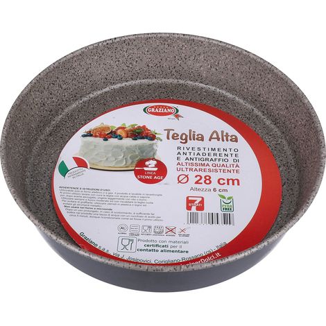 Graziano, Teglia Tonda, Realizzata Interamente in Alluminio e Dotata di 7 Strati di Rivestimento Antiaderente e Antigraffio, Ideale per Realizzare Pan di Spagna e Molto Altro, PFOA Free, ø 28 cm