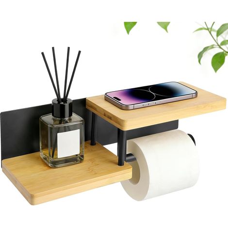 Support Papier Toilette Mural - avec ou sans Perçage - Porte-Papier Toilette en Bois (1/5)