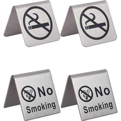 4 Panneau de Table Non Fumeur en Acier Inoxydable 2 Styles Avertissement en Métal Réservation Non Fumeur Affichage du Logo du Bureau Panneaux pour Restaurant Bureau Hôtel Hôpitaux Clubs (1/5)