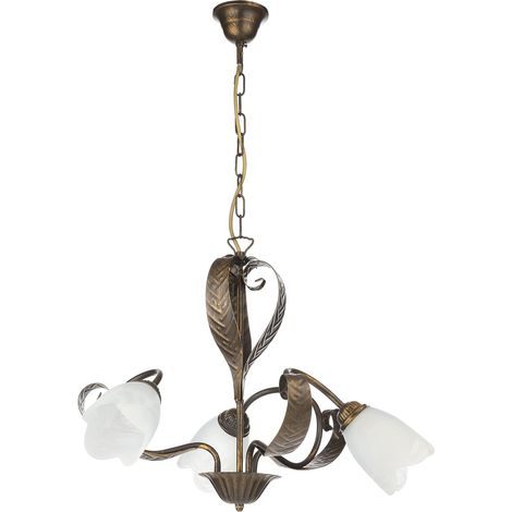 ONLI Forgiata - Lampadario 3 Luci, Vetro opaco color Bianco, Metallo Marrone spennelato Oro, Stile Rustico (1/4)