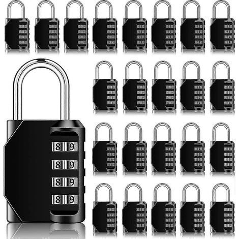 Cadenas à combinaison à 4 chiffres, étanche, pour clôture, coffre à outils, portillon (noir, lot de 24) (1/4)