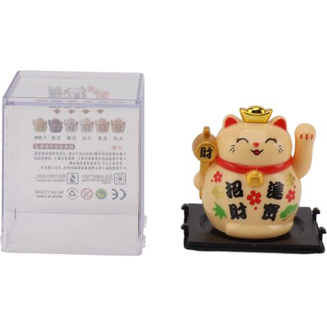 Figurine de chat porte-bonheur jaune, 5 cm, à capteur solaire, pour table ou étagère. (1/5)
