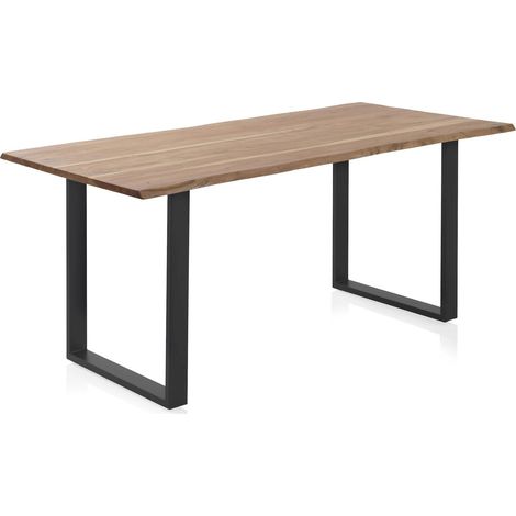 Table de salle à manger acacia massif pieds métal noir - bois naturel acacia et métal noir (1/5)