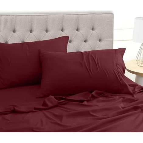 Bedding Lit 150x200 Draps Lit 2 Personnes EnsembDraps 4 Bordeaux 150x200 cm 2 Taies d'oreiller 50x75 cm (1/5)