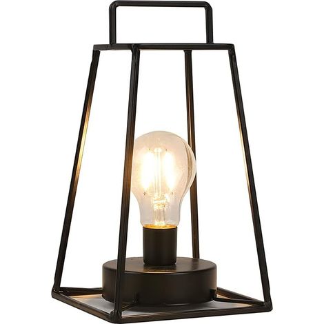 Lampe de Bureau le fer géométrique rétro 25cm haut lampe de salon à poser moderne sans fil led Lumièreindustrielle déco alimentée par batterie pour balcon intérieur (courte,noire) (1/5)