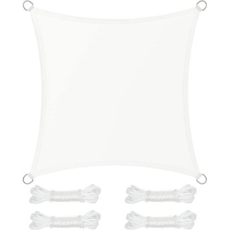 FENOPLASTICAVoile d'Ombrage 3 x 3 m, Hydrofuge Colonne d’Eau de 665 mm, Polyester Anti-déchirure, Protection UV 93%, Terrasse, Jardin, Balcon, Carré, Cordes de 2 m, Blanc (1/5)