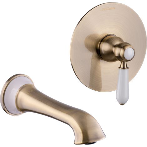 PaulGurkes 2-Loch Waschtischarmatur Bronze Messing Antik Retro (1/4)