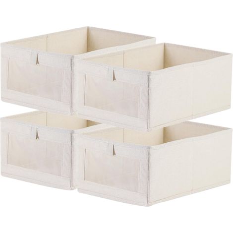 4PCS Rangement Vetement 41x28x17cm Beige avec Fenêtre Transparente Boite de Rangement pour Penderie Pliable en Tissu Coton et Lin pour Étagère, Lessive, Jouets, Livres (1/5)