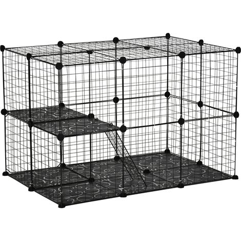 PawHut Pet Playpen DIY Small Animal Cage Enclosure Metal Wire Fence 39 Panels with 3 Doors 2 Ramps for Kitten Bunny Chinchilla Pet Mink Black