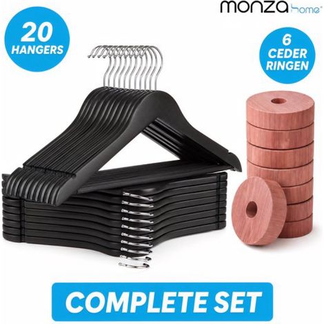 Monza Home® Schwarze Holzkleiderbügel + Zedernholz – 20 Kleiderbügel und 6 Mottenringe – FSC (1/5)