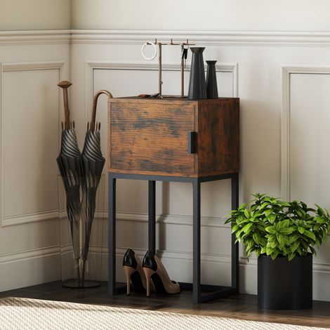 Consola estrecha, mueble auxiliar, diseño industrial, para salón/pasillo, 40x30x76cm, marrón rústico.