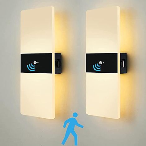 applique Murale Led Avec Dtecteur De Mouvement Intrieur, Lampe Murale Piles Veilleuse Usb Rechargeable Batterie Lumire De Capteur De Mouvement Ac (1/5)