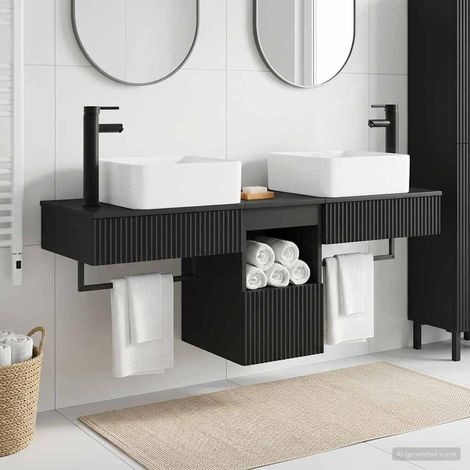 vidaXL Bathroom Furniture Set 3 pcs Black Engineered Wood (1/5)