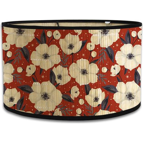 Abat-jour en bambou, motif floral, tambour cylindrique pour lampe de table, diamètre 30 cm, amovible (fleurs blanches) (1/5)