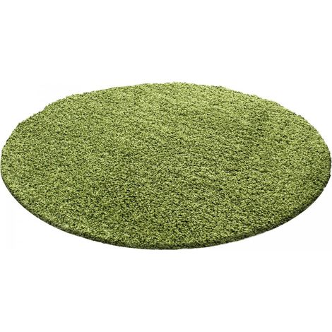 Tapis poils longs shaggy Ø120cm vert tissé rond motif uni UNI L
