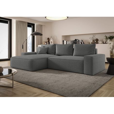 Ecksofa Schlafsofa Sofa WALKEN Stoff Quelle Dunkelgrau Ottomane Links (1/4)