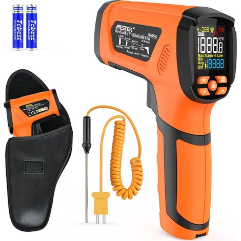 Thermomètre Infrarouge Pistolet Temperature Laser Pyrometer Sans Contact LCD -40°C1600°C avec LCD Couleur pour Cuisine l'industrie HVAC Forge Furnace Metal Smelting, Émissivité Réglable (1/5)