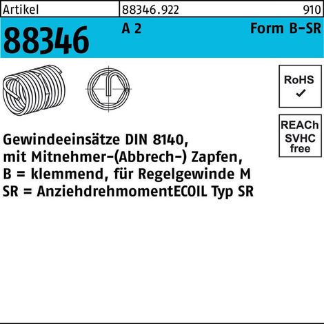 Gewindeeinsatz R 88346 FormB-SR BM 6x 6 A 2 25 Stück AMECOIL 25 Stk (1/2)
