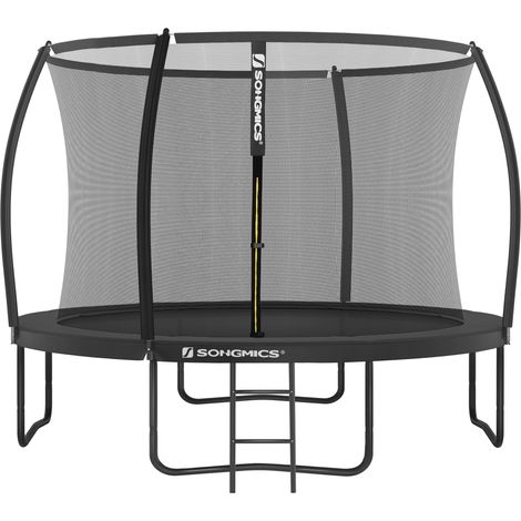 Trampoline pour Enfants Diamètre 305 cm, Filet de Protection, Poteau Incurvé de 180 cm de Haut, Coussins de Sécurité, Échelle, Cadre en Acier, Noir