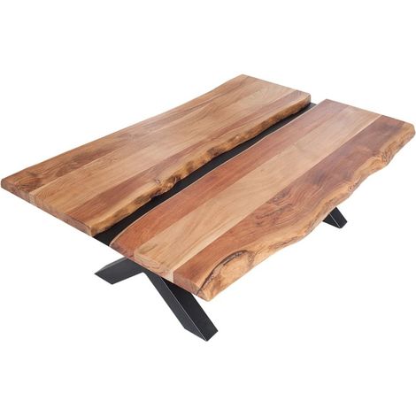 Couchtisch ORKAN 105 cm aus massivem Akazienholz und schwarzem Metall (1/5)