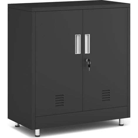 Armoire de Rangement en métal avec Portes verrouillables et étagère réglable, Petit Buffet verrouillable pour Maison, Bureau, Couloir, entrée, Salon, Salle à Manger (Noir) (1/5)