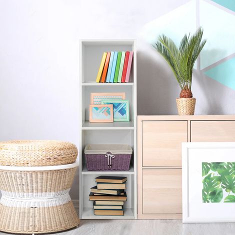4 Tier Cube Bookcase White Wooden Shelving Display Storage Unit Office Living Room Furniture (1/5)