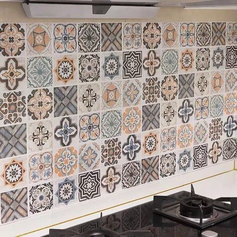 Carta da parati autoadesiva effetto piastrelle 60 x 500 cm in PVC, stile moderno, impermeabile, decorazione murale. (1/4)
