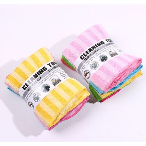 Chiffon Microfibre - Bandes Colorées - Absorbant - Pour Vaisselle et Meubles - Lot de 2 (1/5)