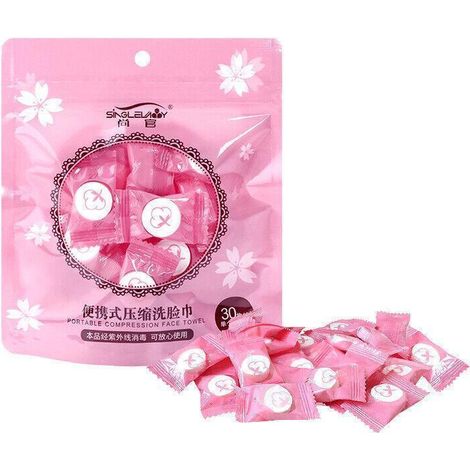 Lot de 30/50 lingettes démaquillantes jetables en coton compressé, format voyage. (1/5)