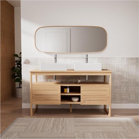 Mobile lavabo doppio ATOLL 140 cm + lavandini + rubinetteria + specchio