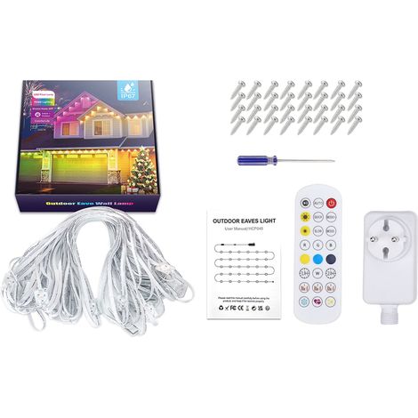 Lumières extérieures permanentes pour la maison 36 LED, chaîne de télécommande avec application, changement de couleur, avant-toit intelligent, décor de fête, prise ue (1/5)