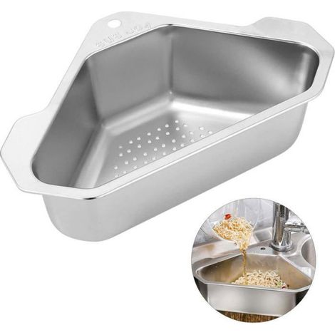 Panier Evier - Acier Inoxydable 304 - Support Triangulaire Avec Ventouse - Pour Filtration Fruits Legumes Et Ecoulement Rapide - 1 Piece (1/4)