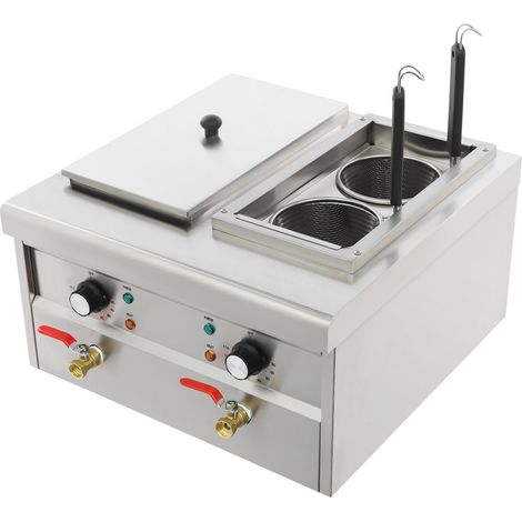 Professioneller elektrischer Nudelkocher, zwei unabhängige Kochbehälter à 2 kW, einstellbare Temperatur (30–110 °C), inklusive 4 Körbe, Edelstahl 201, für Restaurants, Imbissbuden, Food Trucks und Kan (1/5)