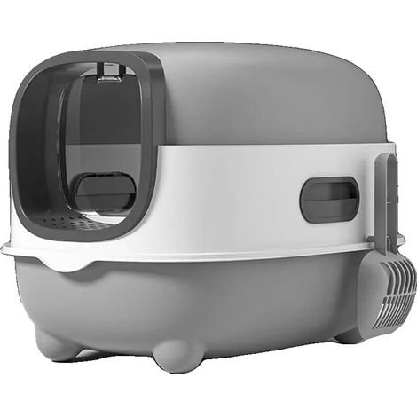 Arenero para gatos, estilo de diseño con tapa, control de olores, GRIS (1/2)