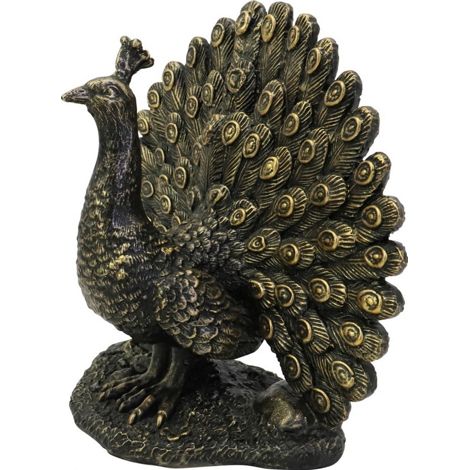 Peacock Sculpture - Polyresin/Limestone - L7.5 x W16.8 x H17 cm - Bronze
