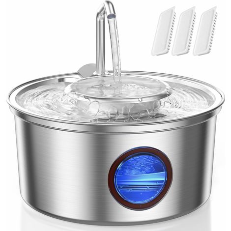 Fontaine a Eau Chat INOX, 3.2L Distributeur avec Fenêtre Transparente, Fontaine Chat avec Bol Amovible en INOX, Ultra Silencieux, Système de Filtration à 5 Couches, 3 Filtres Inclus (1/5)