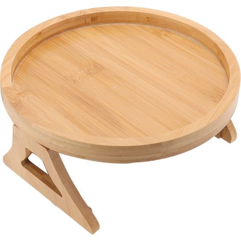 Bamboo and wood textured sofa tray with armrest, clip-on tray, table for coffee, tea, and snacks (1/5)