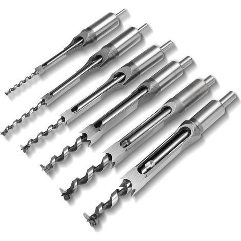 Lot de 6 Forets à Trou Carré, Foret Ciseau à Mortaiser Forets à Bois Outil de Travail du Bois Kits de Forage Hélicoïdal, pour Mortaisage Ciseau Menuiserie 6.4mm / 8mm / 9.5mm / 12.7mm / 14mm / 16mm (1/5)