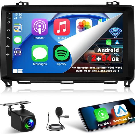 Autoradio pour Sprinter W906 W169 W245 W639 Vito Viano 2006-2011 avec sans Fil Carplay et Android Auto, Écran Tactile HD de 9 Pouces avec GPS/WiFi/Bluetooth/EQ/FM RDS (1/5)