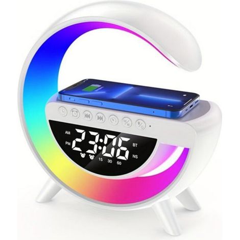 Lampe chevet LED charge sans fil 15W, Bluetooth, veilleuse réglable, réveil (1/4)