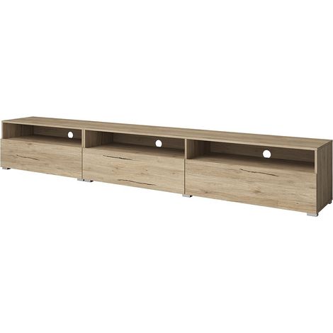 Mueble TV XL RAMOS – 270 cm – Roble – 3 puertas abatibles y 3 nichos – Para colocar o colgar