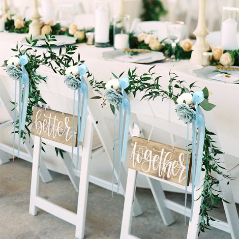 Lot de 8 fleurs artificielles bleues en soie (43 x 13 cm) pour dossier de chaise, idéales pour une décoration de chaise de mariage ou d'allée. (1/5)