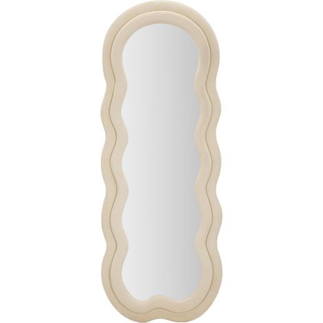 Specchio da parete Miki XL con cornice in velluto crema