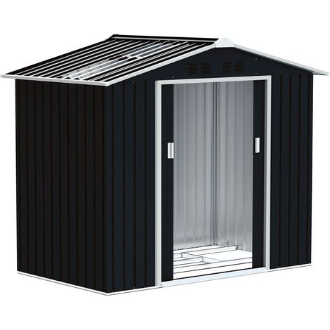 Casetta da Giardino 213x130x185 cm con Prese d'Aria e Doppia Porta Scorrevole in Metallo Grigio Scuro (1/5)