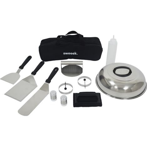Set 11 utensili per barbecue, piastra di cottura e braciere