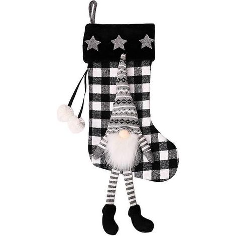 1 sac cadeau chaussette de Noël à carreaux, pendentif motif chaussette de Noël-47x26x2cm-Black