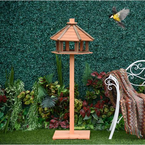 Vogelhaus 52 x 52 x 130 cm aus Naturholz mit stabilem Futterplatz – MEUBLIV (1/5)