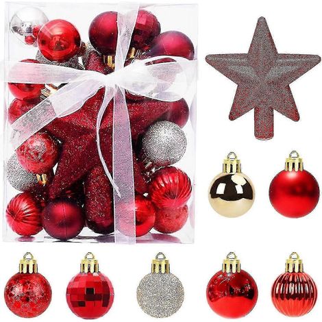 Lot de 30 mini boules de Noël avec crochet, petites boules rouges et dorées de 3 cm, décorations de table pour sapin de Noël. (1/2)