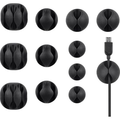 Pack de 12 Clips câbles durables, Maintient et Cache-câbles de Bureau, Organiseur et Gestion de câbles de Recharge pour TV Ordinateur PC Portable Maison et Bureau (1/5)